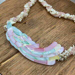 Lee Sands Vintage Double Strand Twist Rose Quartz Acrylic Bird Necklace